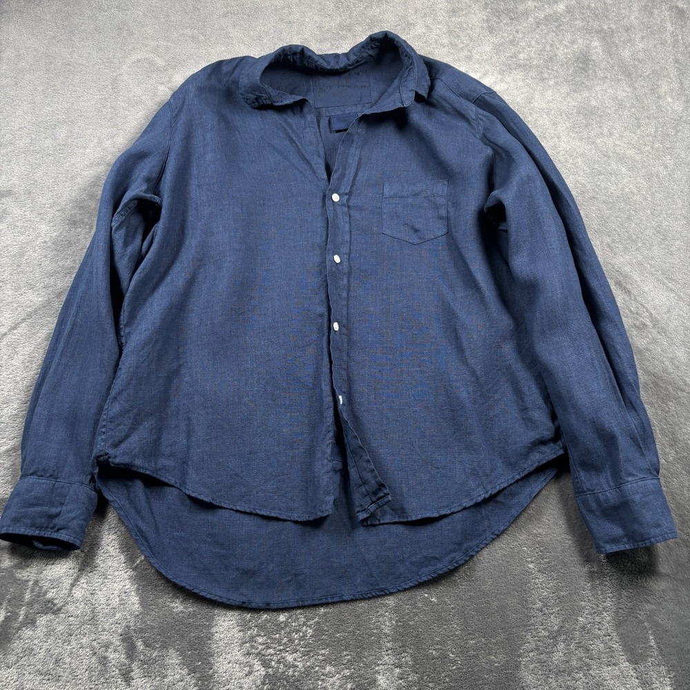 Frank & Eileen Shirt Womens Small Blue Linen Relaxed Button Up Long Sleeve